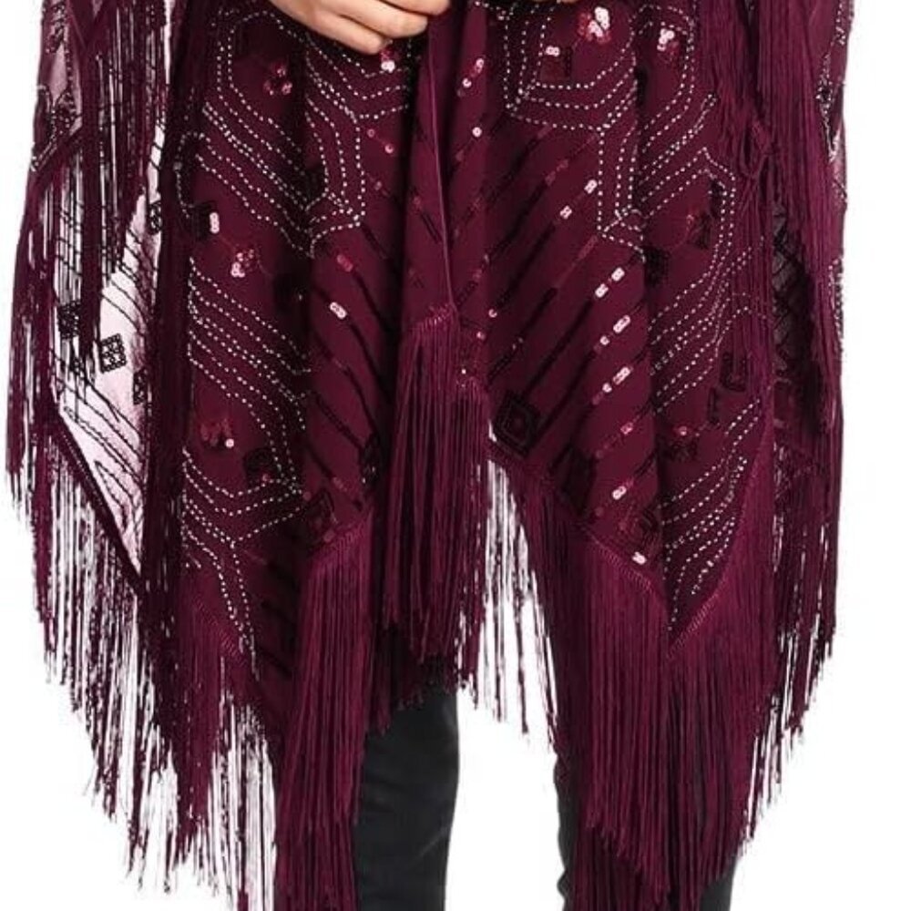 Womens Oversized Gatsby Hand Beaded Fringed Sequin Evening Shawl Wrap